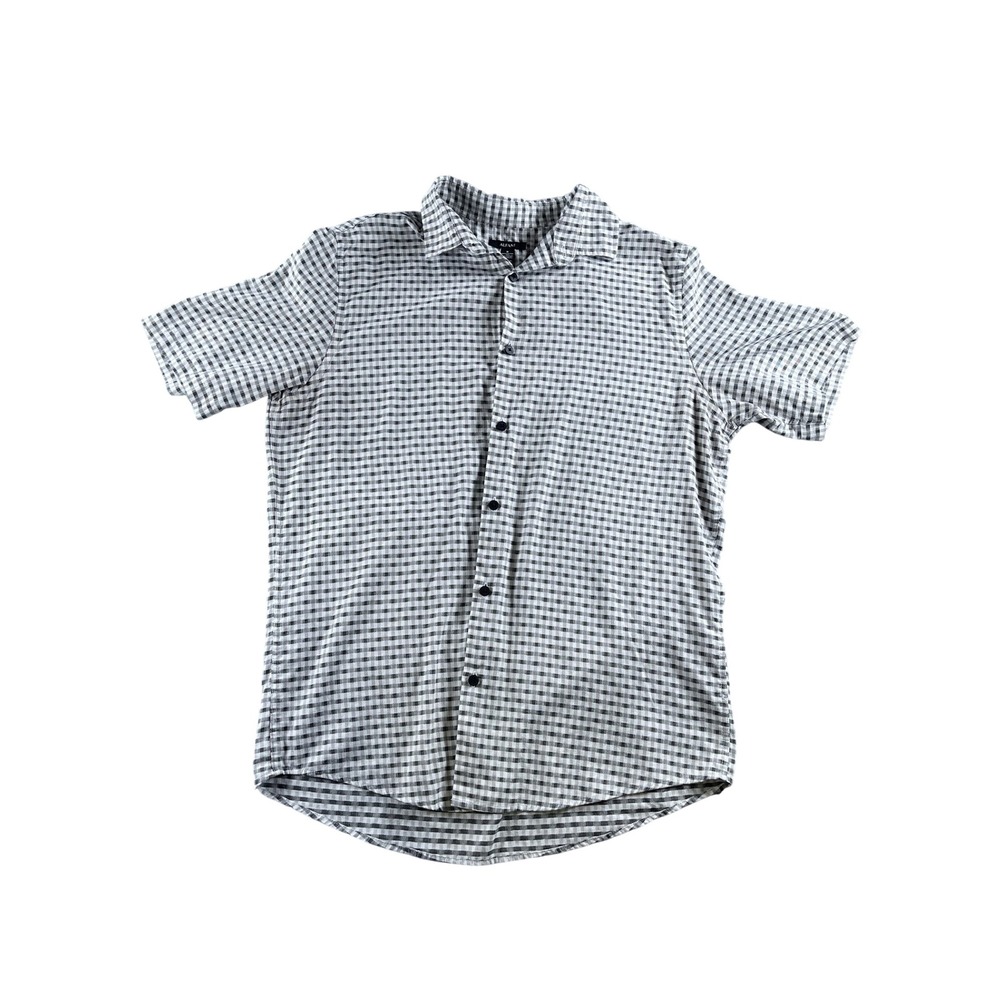 Alfani Mens Short Sleeve Button Down Gingham Check Shirt Black White Size M
